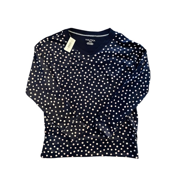 NWT Nautica Navy Pink and White Polka Dot Fleece V Neck Panama Set - Picture 3 of 6